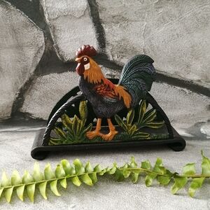 Vintage Cast Iron Rooster Napkin Holder, Farmhouse Kitchen, Rooster Decor